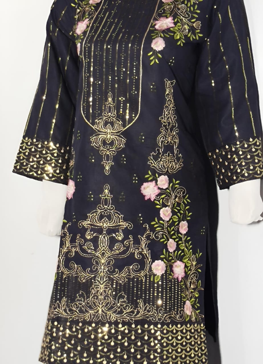 Sequin Embroidered 3PC Suit – Minar Print Dupatta