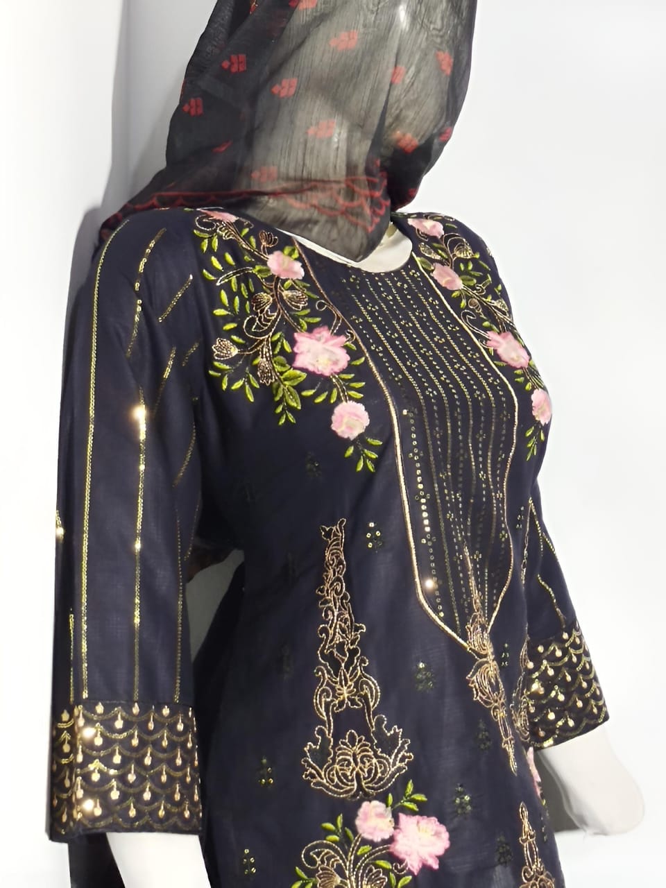 Sequin Embroidered 3PC Suit – Minar Print Dupatta