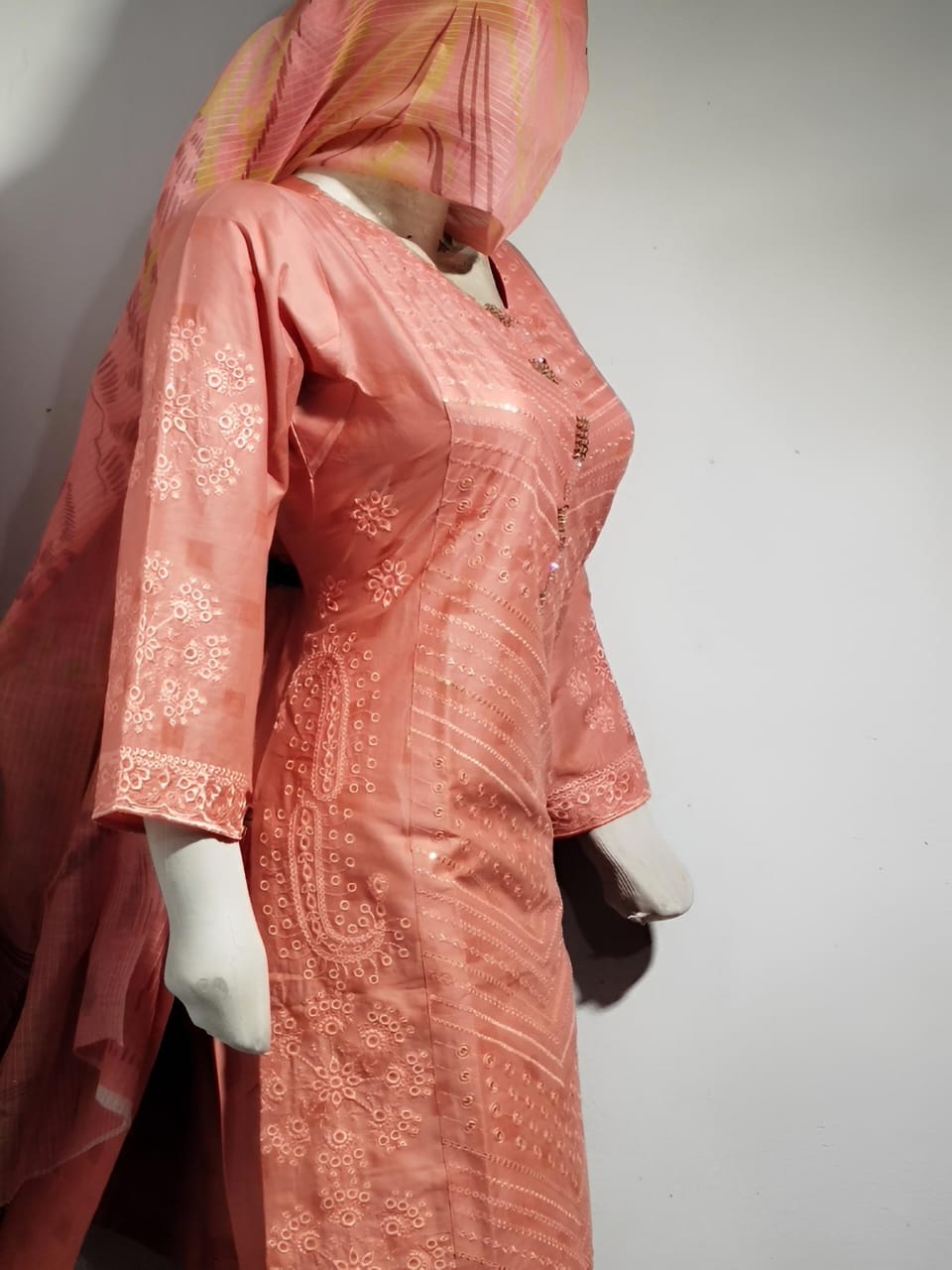 3PC Kurti Set – Embroidered Shirt & Printed Dupatta
