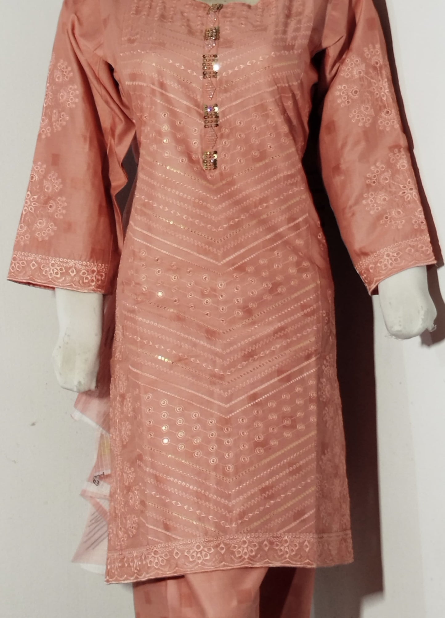 3PC Kurti Set – Embroidered Shirt & Printed Dupatta