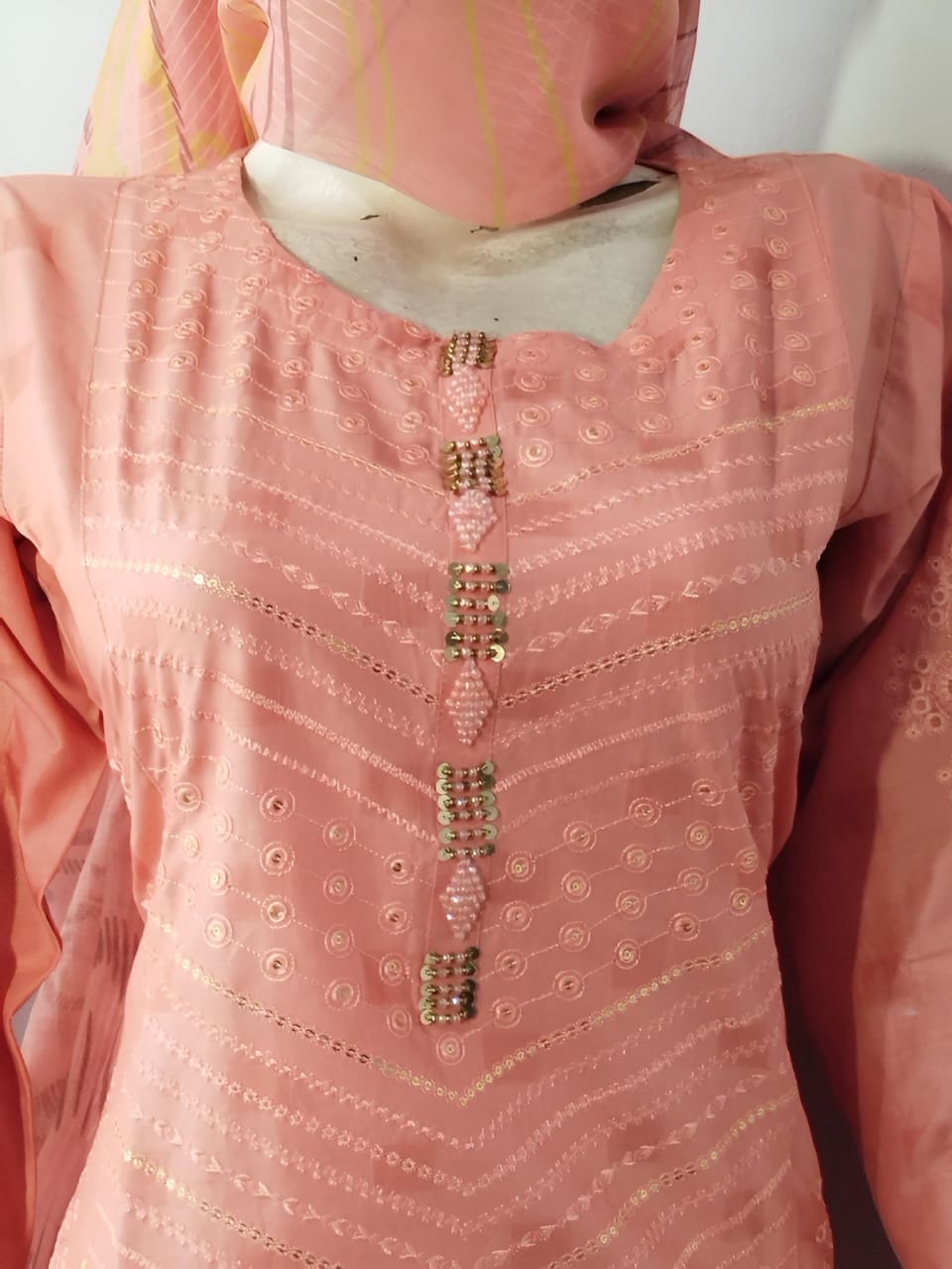 3PC Kurti Set – Embroidered Shirt & Printed Dupatta
