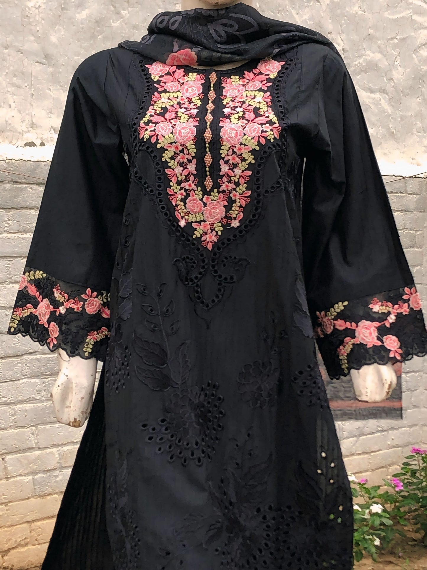 Lavender Mirror Embroidered Cotton Suit – 3PC